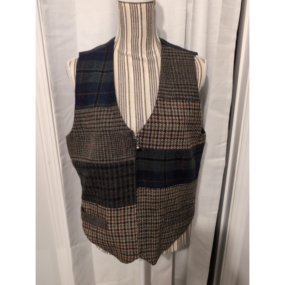 Vintage Eska Internationale Mode Patchwork Vest Wool Tweed Women's Size 12